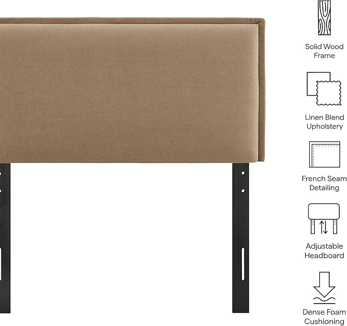 Modway Camille Twin Size Upholstered Linen Blend Headboard with Removable Slipcover – in Almond - Padded Pillow Style Headboard with Adjustable Mounting for Twin Beds