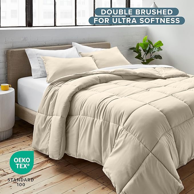 Bare Home Comforter Set - Oversized Queen Size - Ultra-Soft - Goose Down Alternative - Premium 1800 Series - All Season Warmth (Oversized Queen, Sand)