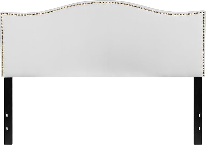 Flash Furniture Lexington Upholstered Queen Size Headboard with Accent Nail Trim in White Fabric