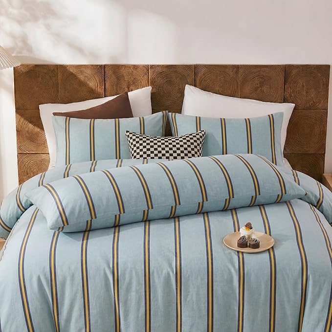 Merryword Body Pillow Cover 20x54inches, 100% Cotton Pillow Case, Green and Orange Striped Pillowcase, Luxury Linen Like Pillowcase, Soft Breathable Wide Stripes Long Pillowcase, 1-Piece