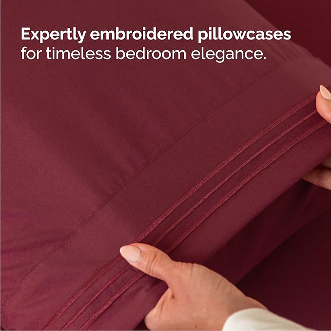 Cal King Size 4 Piece Sheet Set - Comfy Breathable & Cooling Sheets - Hotel Luxury Bed Sheets for Women & Men - Deep Pockets, Easy-Fit, Soft and Wrinkle Free Sheets - Burgundy Oeko-Tex Bed Sheet Set