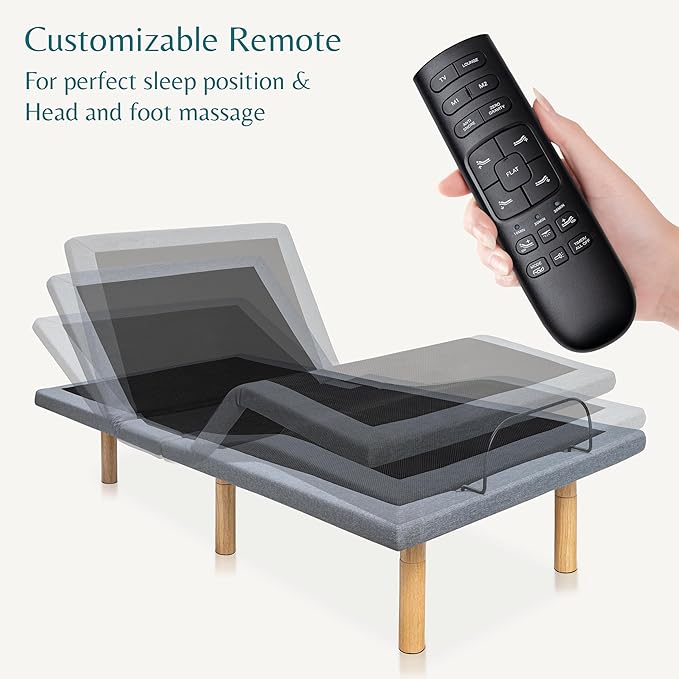 Hedva Adjustable Bed Frame with Massage Motors, 4 USB Ports, LED Light, 5-Minute Assembly, Multiple Preset Positions for Ultimate Comfort, Wireless Remote Control Adjustable Bed