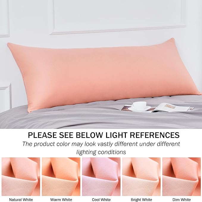 100% Cotton Body Pillow Case Cover with Zipper Wrinkle-Free, 400 Thread Count Super Soft Pillow Case for Body Pillow, Breathable Long Pillow Protector 21" x 54" Pink