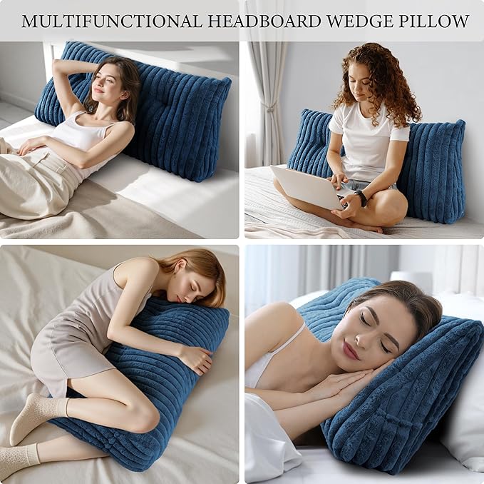 Headboard Pillow Twin XL, Triangular Wedge Pillow Headboard, Cushion Headboards Reading Pillows, Backrest Pillows for Sitting in Bed or Working with Removable Cover, Blue