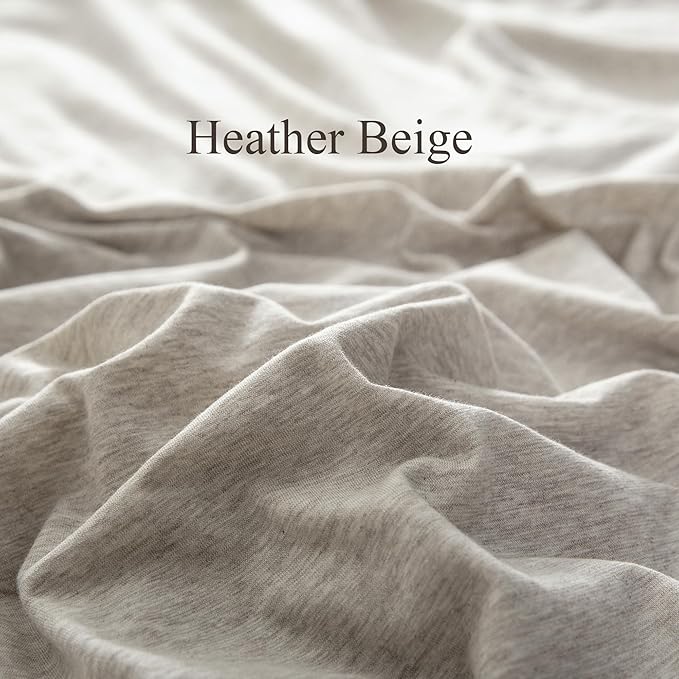 PURE ERA Jersey Knit Duvet Cover Set 100% T-Shirt Cotton Super Soft Comfy 3pc Bedding Set with Zipper Closure (Heather Beige, Oversized King)