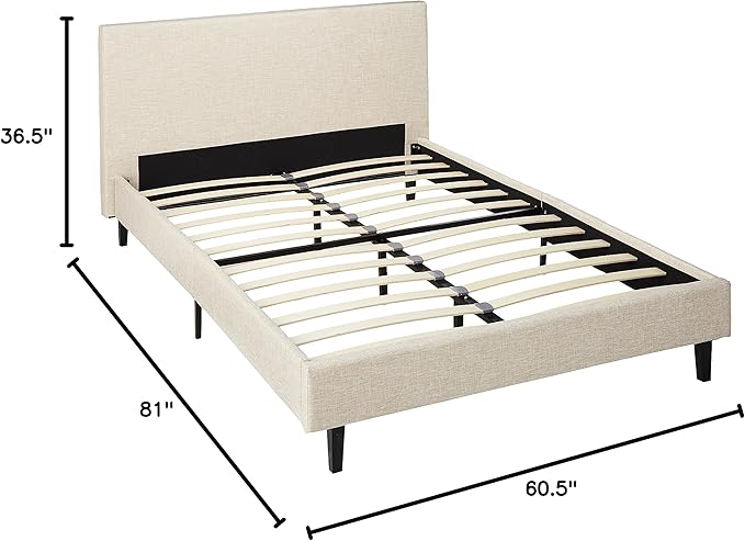 Modway Anya Upholstered Beige Full Platform Bed with Wood Slat Support