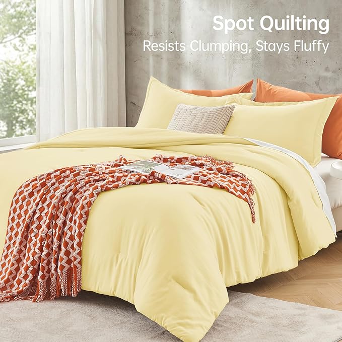 MUXHOMO Full Comforter Sets, All Season Ultra Soft Down Alternative Bedding - 3 Piece Lightweight Bed Set Includes 1 Comforter (82"x86") and 2 Pillow Shams (20"x26"), Cream Yellow