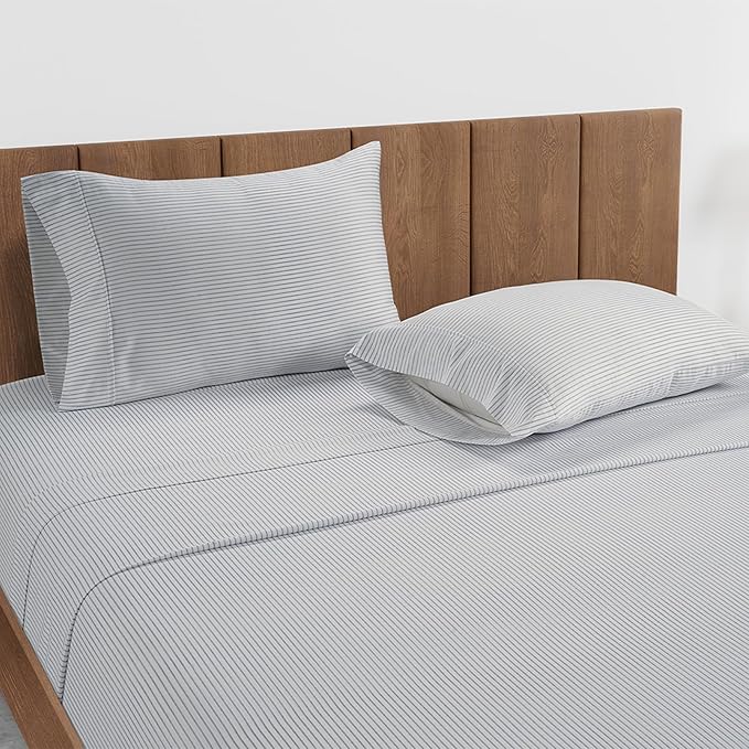 LANE LINEN 100% Cotton Sheets Queen Size – 450 Thread Count Ultra Soft Sheet Set, Durable Bedding for Daily Use, Luxury Sateen Finish, Snug Fit 15" Deep Pocket Fitted Sheet – Tickling Stripe
