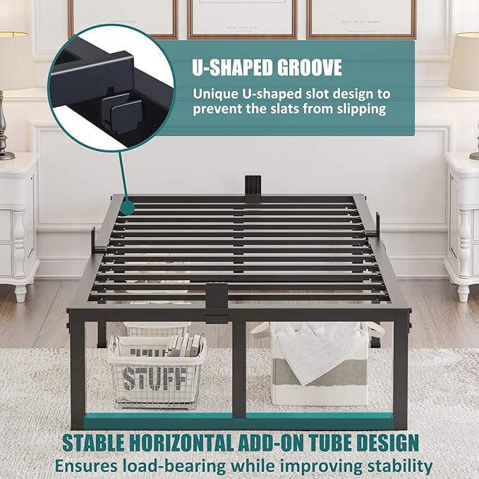 Yitong Angel 16 inch Twin XL Bed Frame,3500 lbs Heavy Duty Metal Platform,Steel Slats Support/No Box Spring Needed/Noise Free/Non-Slip/Easy Assembly