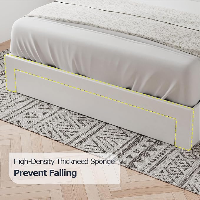VECELO Full Size Bed Frame with 3 Storage Drawers, Leather Upholstered with Diamond Tufted Headboard, Solid Wood Slat Support & Steel Framework, PU & White