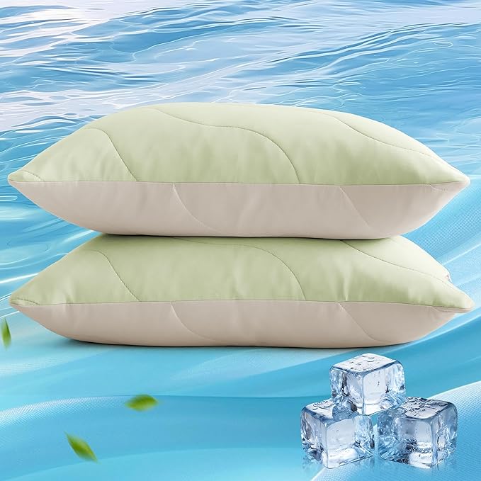 Three Geese Cooling Goose Feather Down Bed Pillows Queen Size Set of 2 for Hot Sleepers, Q-Max>0.45, Cooling Hotel Bed Pillows, Washable Removable Cover, 20" x 30"