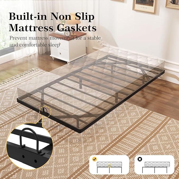 Awesofurni Floating Bed Frame Twin Size, Twin Bed Frame with Smart LED Lights, Heavy Duty Modern Metal Platform Bed No Box Spring Needed - Easy Assembly and Noise Free
