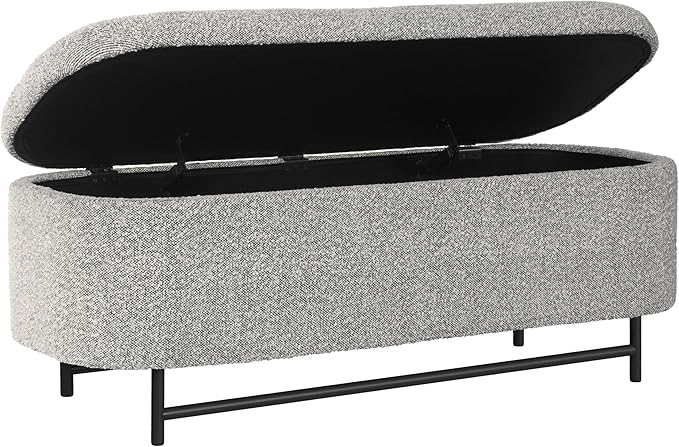 HomePop Ellipse Modern Storage Bench with Metal Legs |Homepop Home Décor|Bench with Storage for Living Room & Bedroom - Gray
