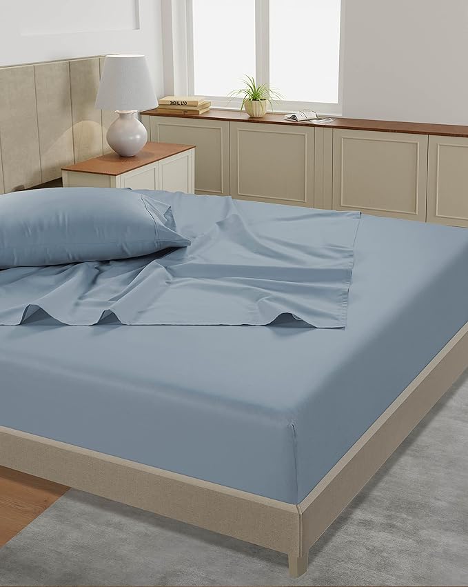 LANE LINEN 100% Cotton Bed Sheets – 450 Thread Count Cooling Sheets Queen, Durable Daily Use Bedding, Value Comfort for Night Rest, Hotel Sateen Finish, Snug Fit 15" Deep Pocket – French Blue