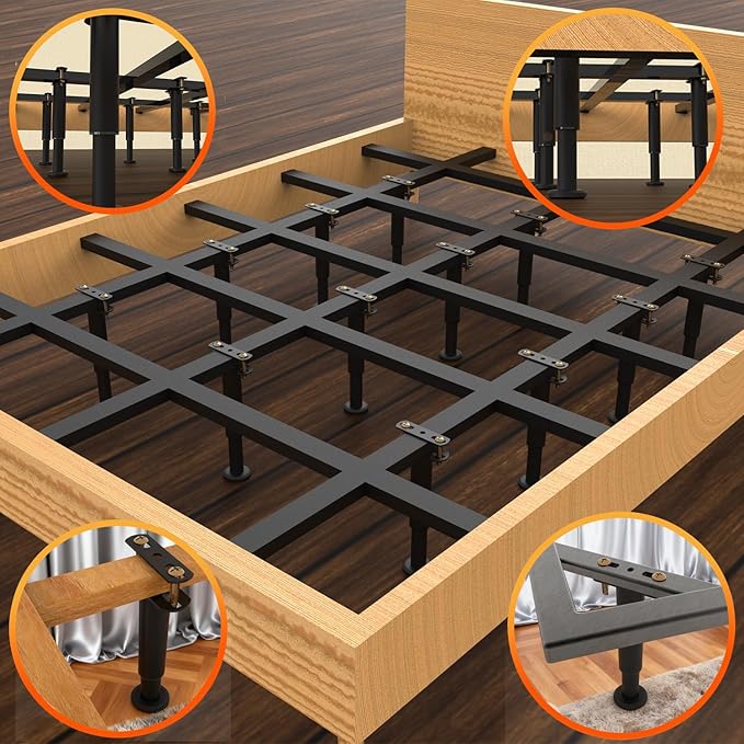 4 Pack Adjustable Bed Support Legs 9.8"-16.6", Heavy Duty Thick Carbon Steel Bed Legs Replacement with Rubber Pads, Easy Install on Bed Frame or Slats