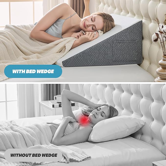 Yojoker Wedge Pillow for Sleeping - 12 Inch Triangle Pillow Wedge, Memory Foam Bed Wedge Pillow for Headboard, Sleep Wedges for Snoring, Acid Reflux, Post Surgery Back Pain Relief, Washable Cover