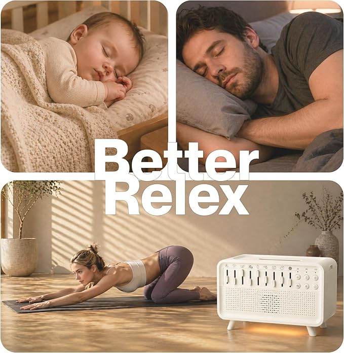 White Noise Machine with 8 Mixable Nature Sounds, Flame Light & Aroma Diffuser – Desktop Sound Machine for Sleep, Office, Yoga & Meditation, with Timer, Bluetooth & USB Power