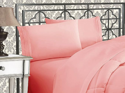 Elegant Comfort Wrinkle & Fade Resistant 1500 Premium Hotel Quality Microfiber Ultra Soft Luxurious 4-Piece Bed Sheet Set with Deep Pockets, Queen, Dusty Rose