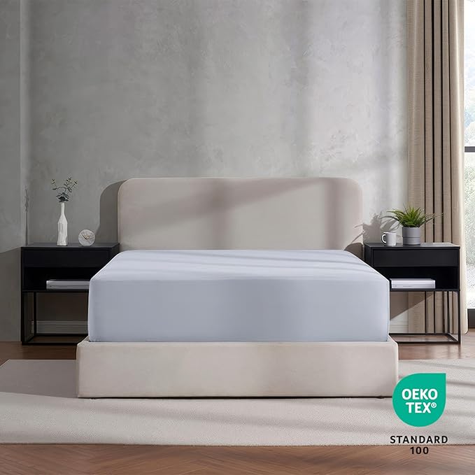 Nestl 2 Pack Ice Blue Fitted Sheet Extra Deep Pocket, Hotel Luxury KingFitted Sheet Only Easily Fits 18 to 24 Inch Mattress, Super Soft, Wrinkle-Free and Breathable with Corner Straps