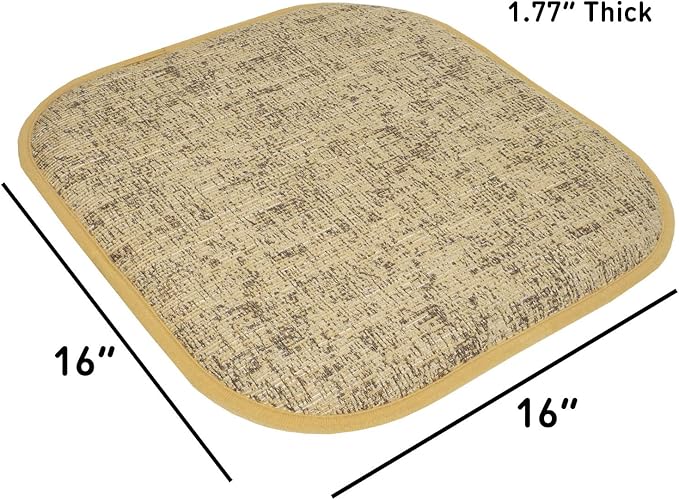 Sweet Home Collection Chair Cushion Memory Foam Pads Honeycomb Pattern Slip Non Skid Rubber Back Rounded Square 16" x 16" Seat Cover, 4 Pack, Broadway Camel/Brown