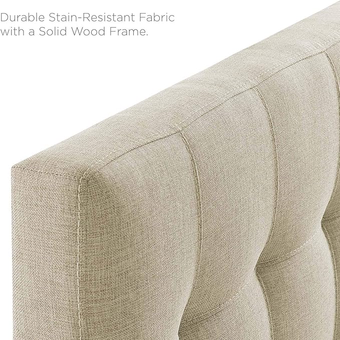Modway Lily Tufted Linen Fabric Upholstered Twin Headboard in Beige