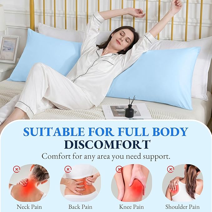 ELNIDO QUEEN Cooling Body Pillow Insert with Cover – Breathable Long Body Pillow for Side Sleepers, Soft Support Bed Pillow for Adults, 20x54 Inches Blue