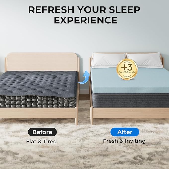 OhGeni 2 Inch Full Memory Foam Mattress Topper Pad with Cover, Soft Bed Cover with Anti-Slip Base, Enhanced with Cooling Gel，Premium Comfort for Sleep & Back Pain Relief, Removable & Washable