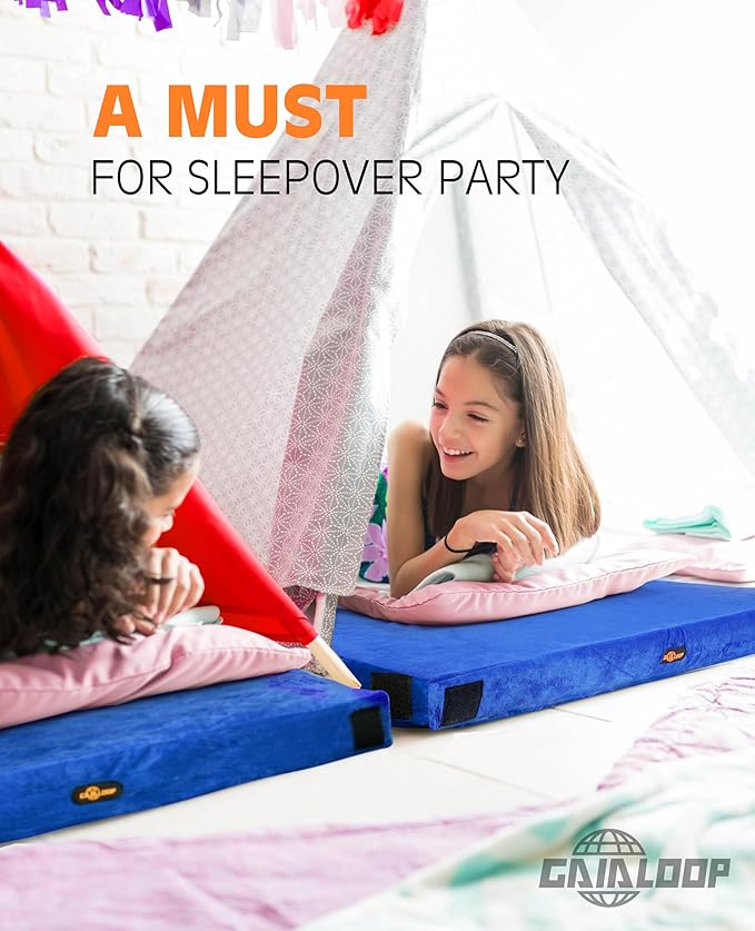 GAIALOOP 3 Inch Memory Foam Camping Mattress, Dual Layer Thick Sleeping Camp Pad for Car Tent Cot, Roll-Up Portable Glamping Floor Bed for Guests Sleepover