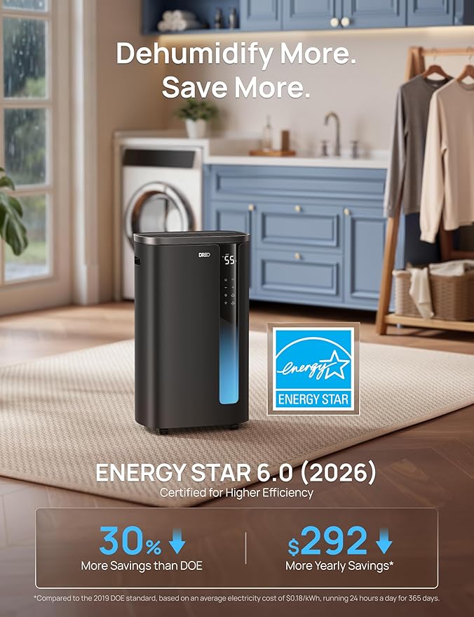 DREO 73 Pint Smart Dehumidifier for Basement, Home & Large Room up to 2000 Sq Ft, Energy Star 6.0 Dehumidifier with Drain Hose, Quiet 42dB, Auto Humidity Control, 3 Fan Speeds, Timer, Continuous Drain