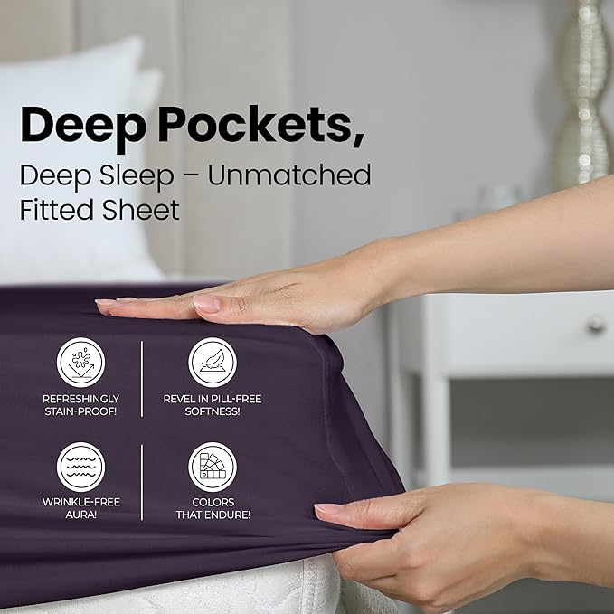Utopia Bedding King Fitted Sheet - Bottom Sheet - Deep Pocket - Soft Microfiber - Shrinkage and Fade Resistant - Easy Care -1 Fitted Sheet Only (Purple)