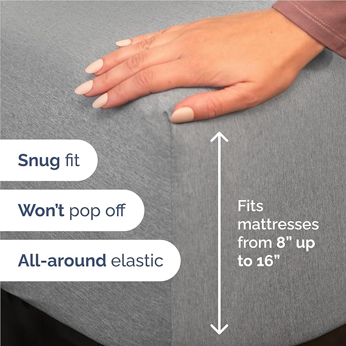Full 6 Piece Sheet Set - Comfy, Breathable & Cooling - Soft Hotel Luxury Bedding for Women, Men, Kids, Teens and Children - 1 Flat & 1 Fitted Sheet & 4 Pillowcases with Deep Pockets - Heathered Grey