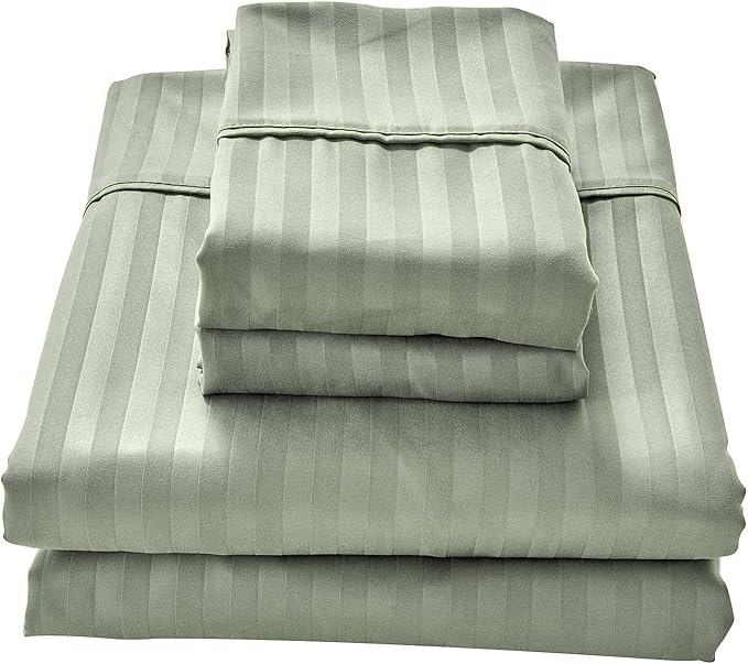 Kingnex Striped Sofa Bed Sheets Queen for Sleeper Sofa Bed Soft Double Brushed 4 Piece Bedding Pillowcase Set (60"x74"x6") Sage