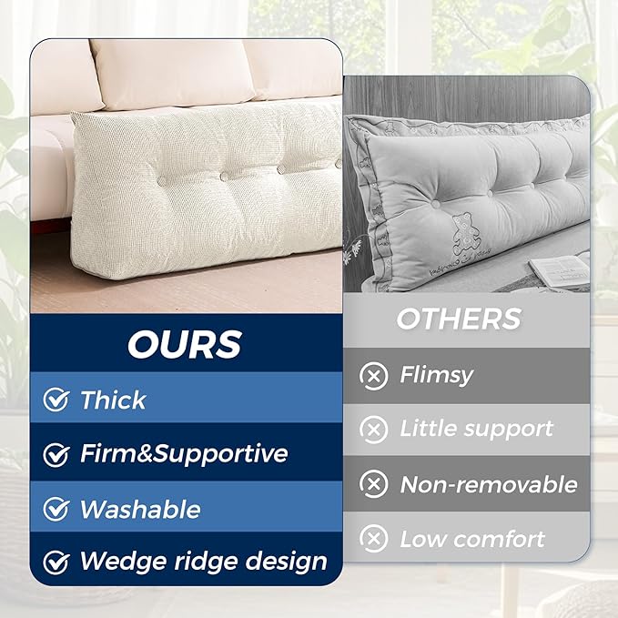IASEAHK Headboard Pillow King, Triangle Pillows for Headboard, Head Board Backrest Wedge Pillow for Reading Sitting Working, Daybed Pillows with Removable Cover for Bed Dorm Sofa, Beige