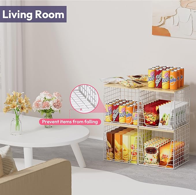 SWTYMIKI 2PCS Closet Organizers and Storage - Stackable Closet Basket with Wood Top Shelf, Clothes Storage Shelves, Clothes Drawer Bins for Wardrobe, Bedroom, Entryway, White