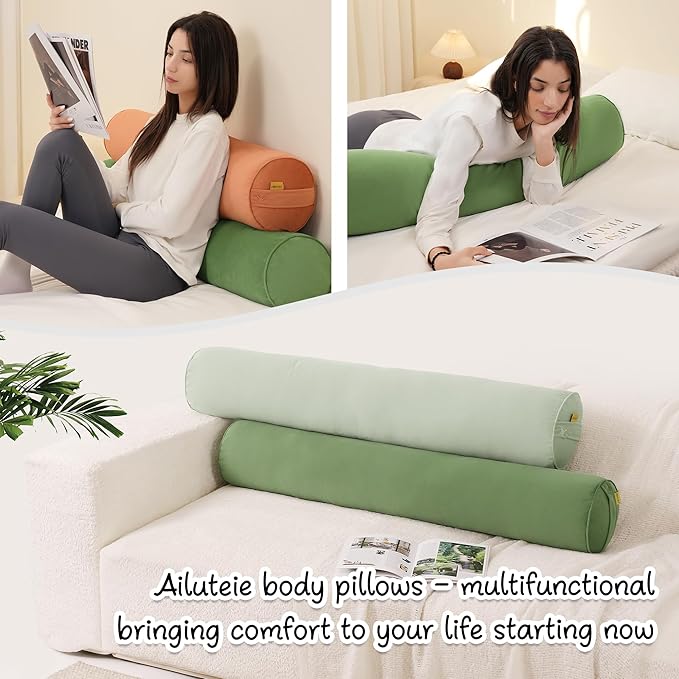 Body Pillow for Adults,Long Round Pillow,Big Cylindrical Pillow,Large Full Bolster Pillows for Side Sleepers (Olive Green, 47.24"*7.87")