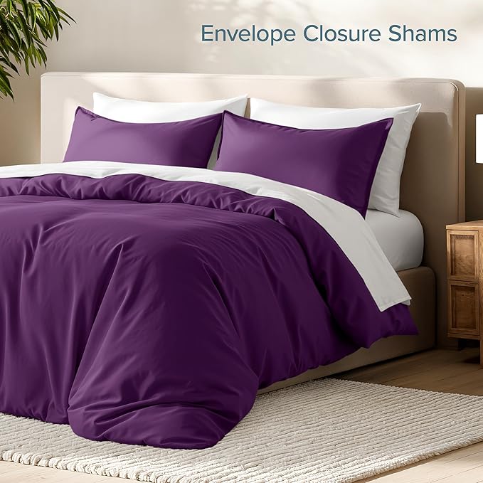 Bare Home Bedding Duvet Cover Queen Size - Premium 1800 Super Soft Collection - Lightweight, Cooling Duvet Cover - Soft Breathable Bedding (Queen, Plum)