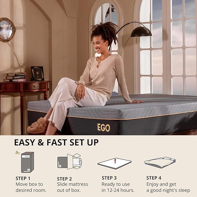 MLILY EGOHOME 12 Inch King Memory Foam Mattress for Back Pain, Cooling Copper Gel Bed in a Box, Foam Made in USA, CertiPUR-US Certified, Therapeutic Medium Firm, 76x80x12 Black