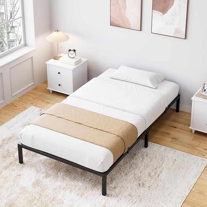 GarveeHome Twin Size Bed Frame, 10 Inch Metal Platform Bed Frames with Heavy Duty Steel Slat Support, No Box Spring Needed, Noise Free,Anti-Sliding Slat,Easy Assembly, Under Bed Storage