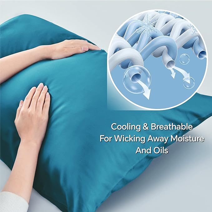 BEDELITE King Size Pillow Cases Set of 2, Rayon Derived from Bamboo, Cooling Pillow Cases for Hot Sleepers & Night Sweats, Breathable and Silky Soft Envelope Pillowcases(Teal, 20"x36")