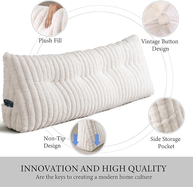Headboard Pillow Full, Triangular Wedge Pillow Headboard Full, Cushion Headboards Reading Pillows, Backrest Pillows for Sitting in Bed or Working with Removable Cover, Beige