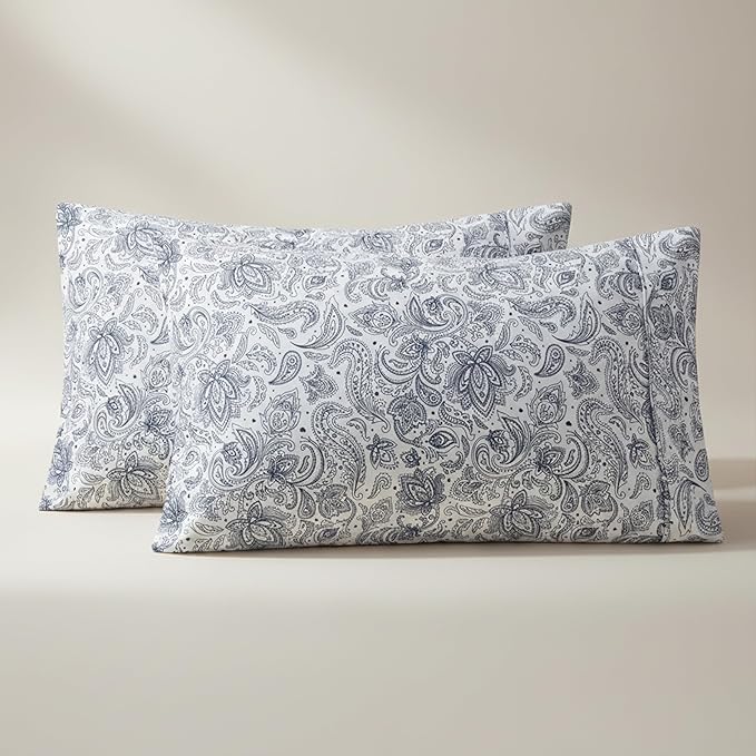 Elegant Comfort Luxury Ultra-Soft 2-Piece Pillowcase Set - 1500 Premium Hotel Quality Microfiber Double Brushed - Wrinkle Resistant, Standard/Queen, Paisley Pattern Navy Blue