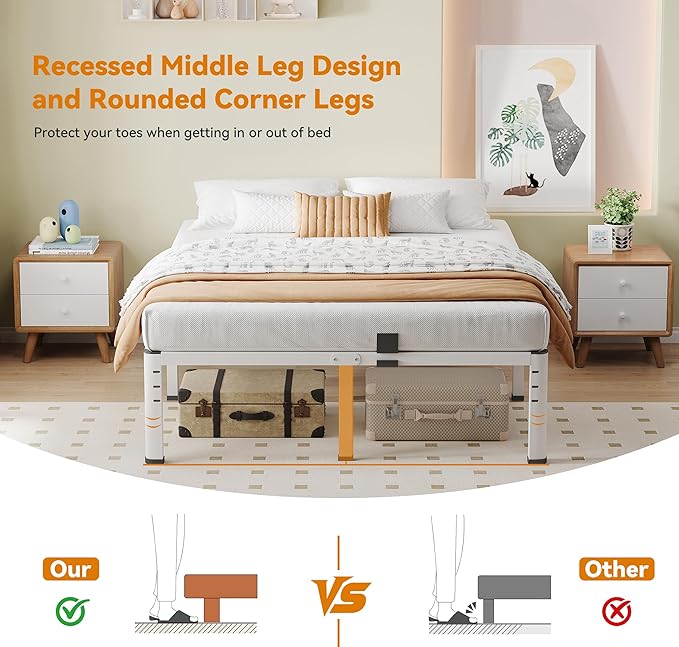 NKZ Full Platform Bed Frame, 18 Inch Metal Bed Frame with Storage Space, No Box Spring Needed, Easy Assembly, Noise Free, 3,500 lbs Heavy Duty Steel Slats Support