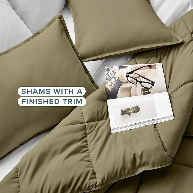 Bare Home Comforter Set - King/California King Size - Ultra-Soft - Goose Down Alternative - Premium 1800 Series - All Season Warmth (King/Cal King, Olive)