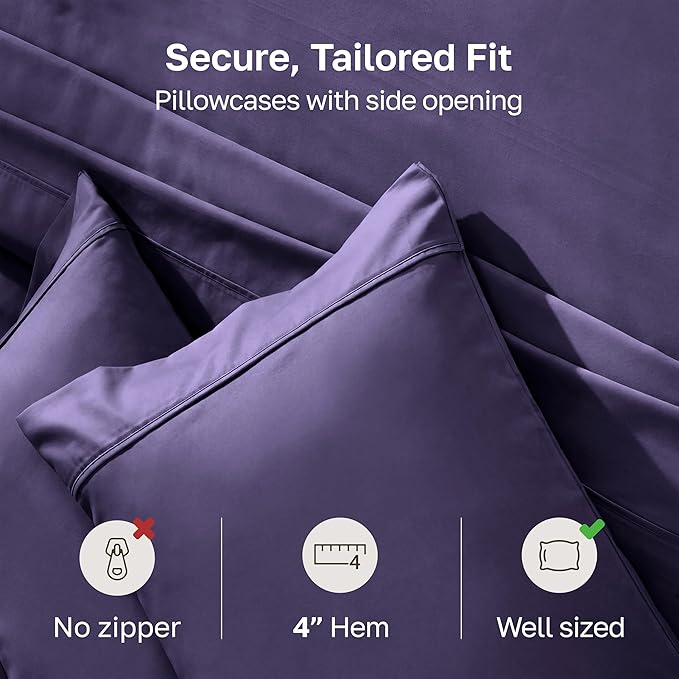 California Design Den King Size Pillowcase Set - 400 Thread Count, 100% Cotton Sateen, Set of 2 Pillow Covers, Soft and Breathable - Dark Purple