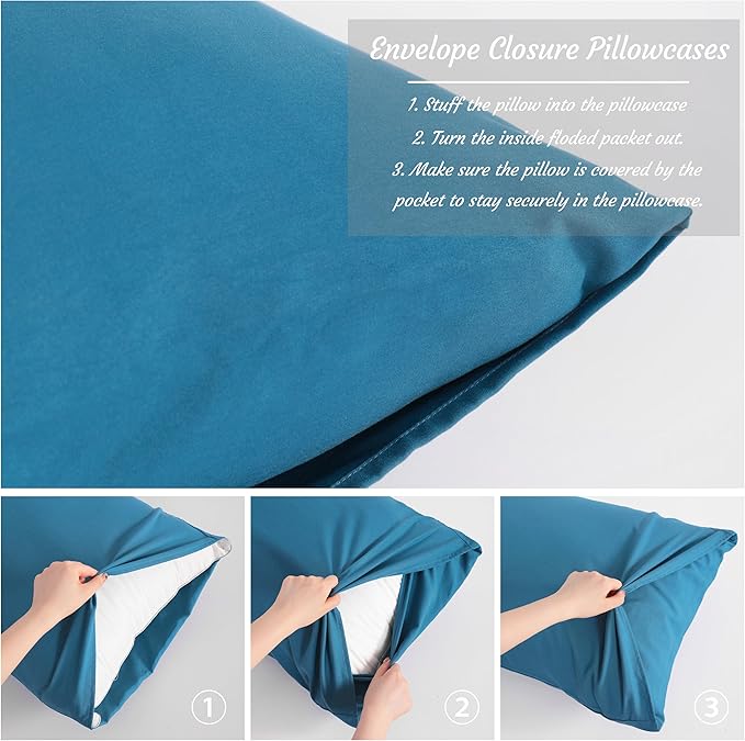 NTBAY Body Pillow Cases Set of 2, 2 Pack Brushed Microfiber 20x54 Pillow Cases, Soft, Wrinkle, Fade, Stain Resistant Teal Blue Pillow Cases with Envelope Closure, 20x54 Inches, Teal Blue