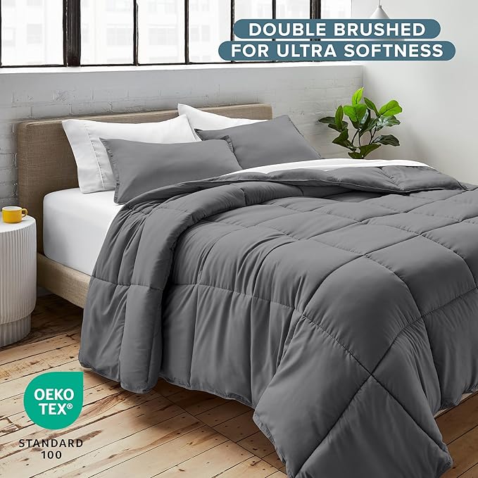 Bare Home Comforter Set - King/California King Size - Ultra-Soft - Goose Down Alternative - Premium 1800 Series - All Season Warmth (King/Cal King, Grey)