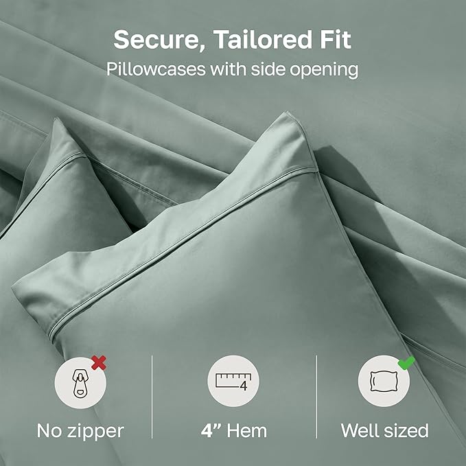California Design Den King Size Pillowcase Set - 400 Thread Count, 100% Cotton Sateen, Set of 2 Pillow Covers, Soft and Breathable - Sage Green