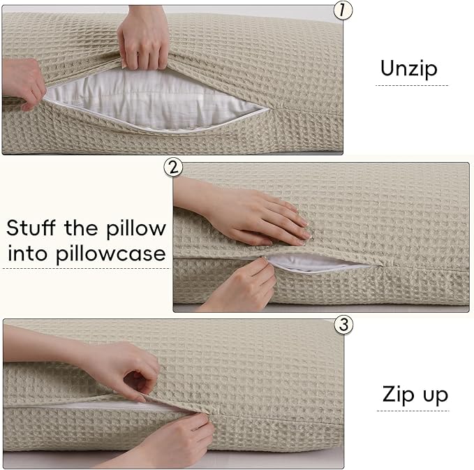 PHF Ultra Soft Waffle Weave Body Pillowcase with Zipper, No Insert, 1Pack 20" x 54" Pillow Sham, Breathable & Skin-Friendly Body Pillow case, Stylish Decorative Bed Pillow Cover, Light Taupe/Linen