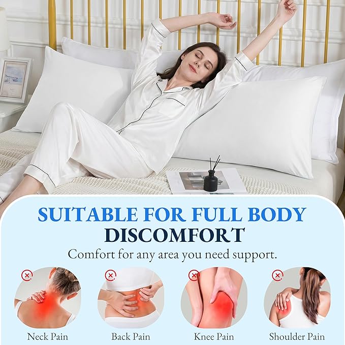 ELNIDO QUEEN Cooling Body Pillow Insert with Cover – Breathable Long Body Pillow for Side Sleepers, Soft Support Bed Pillow for Adults, 20x54 Inches White