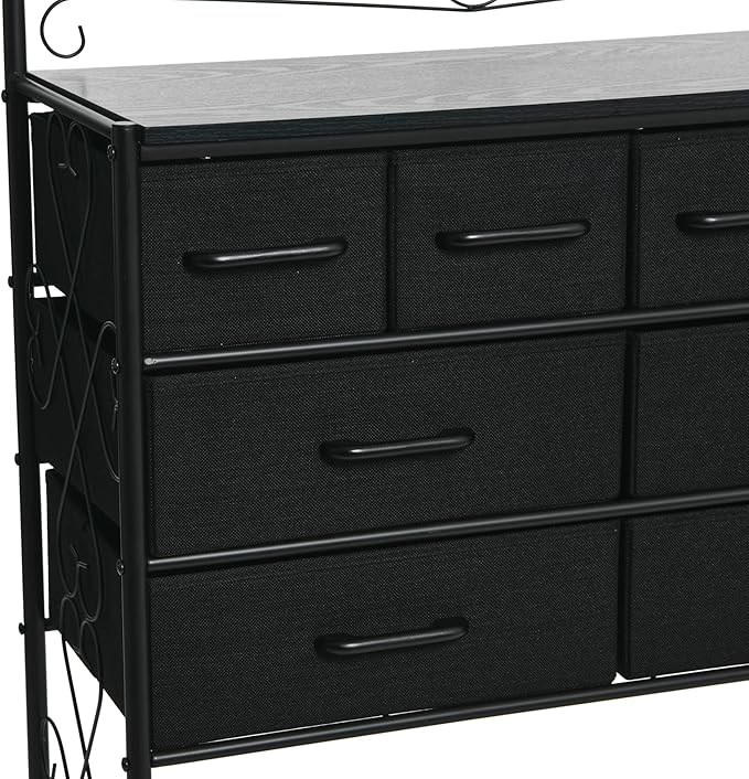 Household Essentials Black Oak & Iron Apothecary 8-Drawer Sideboard